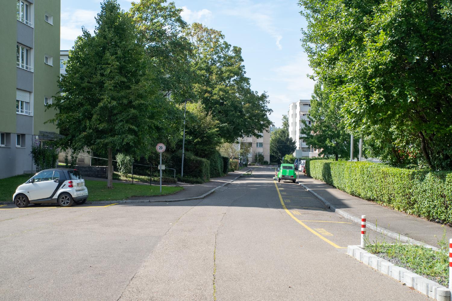 Zürich Alfred-Strebel-Weg - a small residential street with trees and residential buildings